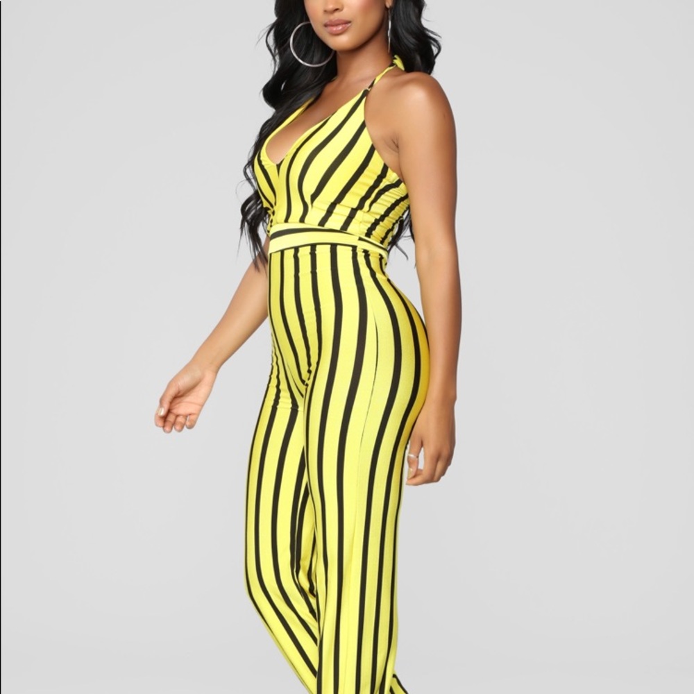 Worn once Size L Yellow and Black halter bodysuit - Picture 7 of 8